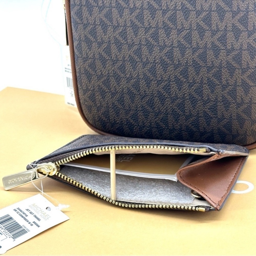 Michael Kors Medium NS Chain Xbody Bag & Small TZ Coinpouch w/D Brown/Gold - Picture 11 of 12